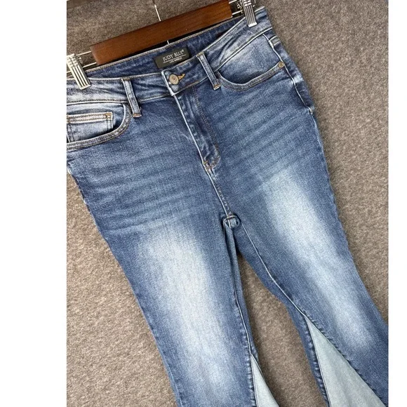 Judy Blue Inseam Panel Two Tone Flare Wide Leg Jeans High Rise Size 9/29 JB88524 - Picture 2 of 15